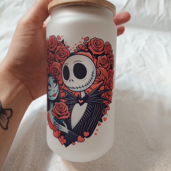 Frosted Glass Cup Jack And Sally - Picture 3 of 3